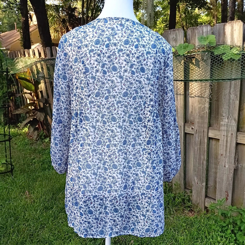 Canyon River Blues Paesant Pre-owned Blue&White Long Sleeve Summer Blouse  Sheer - Picture 4 of 11